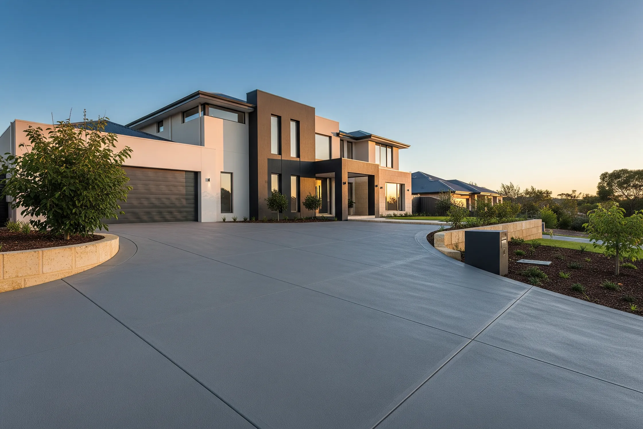 Plain grey concrete driveway built from the base up at a Perth home